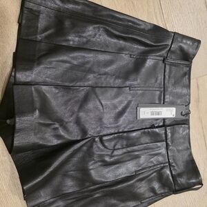 Alice + Olivia Black Pleated Leather Midi Shorts